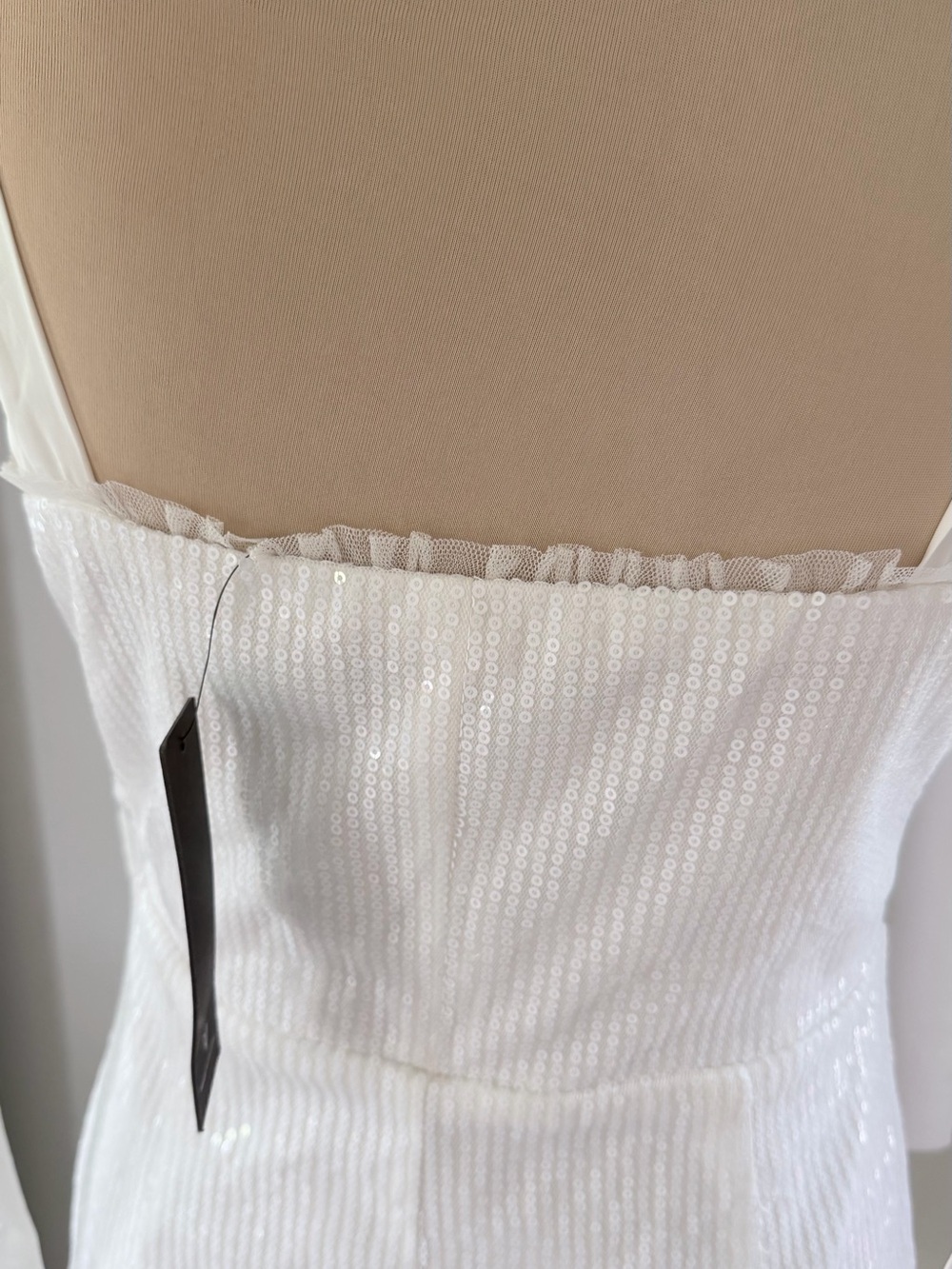 NWT Lulus White Sequin Tie-Shoulder Sweetheart Mini Dress Medium - Picture 8 of 12